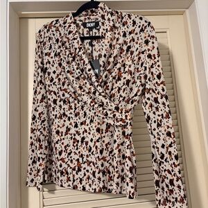 NWT DKNY Animal Print Top in Black, Brown, and Cream